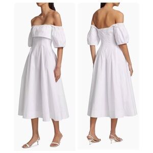 STAUD Palermo Poplin White Puff-Sleeve Midi Dress